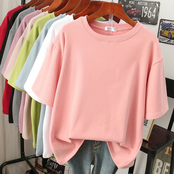 Drune Kuscheliges Baumwoll-Basic: Plus-Size T-Shirt für Damen