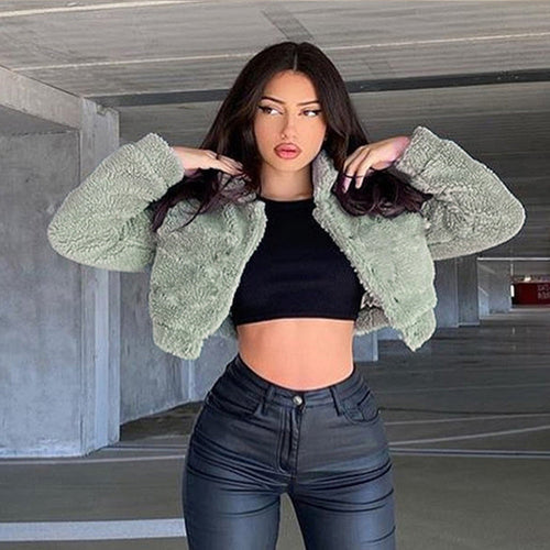 Drune | Kurzjacke aus grünem Plüsch für Damen