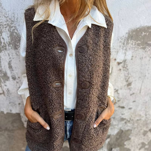 Drune | Damen Fleece Weste Mit Knöpfen Und Taschen | Perfekt Für Herbst & Winter