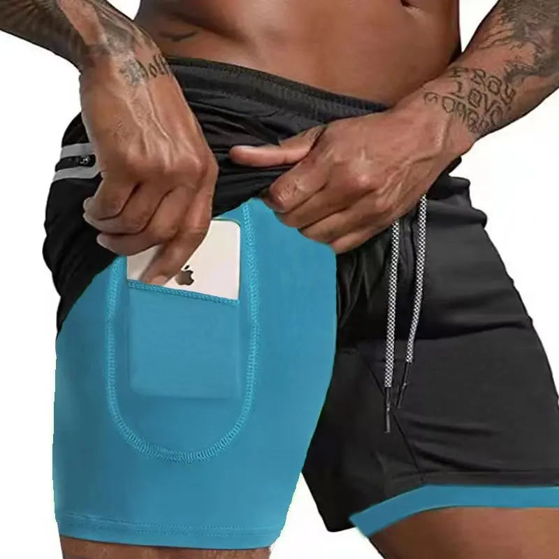 Drune | Herren 2 in 1 Laufshorts Schnelltrocknend Für Sport Und Training Selfico