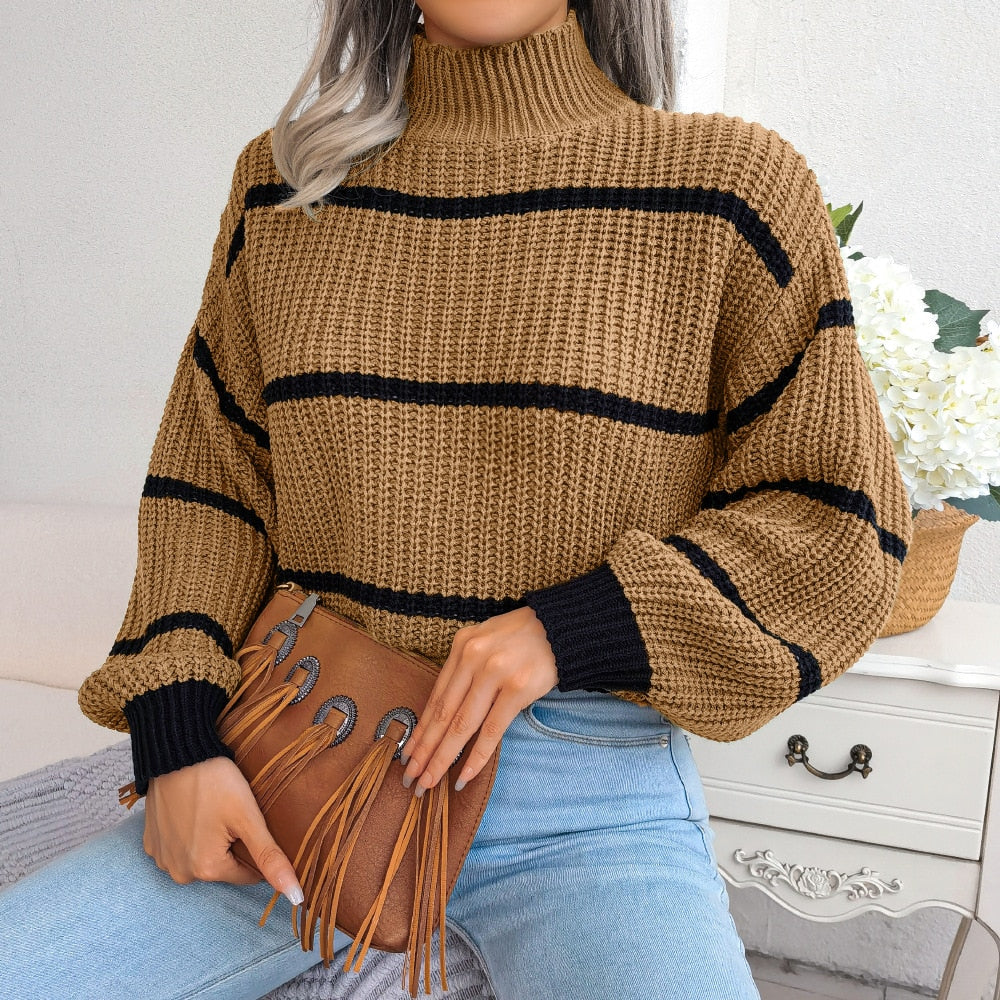 Drune | Lässig Gestreift Laterne Ärmel Pullover