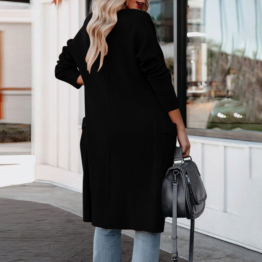 Drune - Stilvoller Damen Freizeit langer einfarbiger Mantel mit Taschen