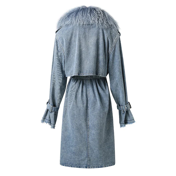 Drune | Lange Denimjacke mit Kunstfell Baumwollmix Modern und Elegant