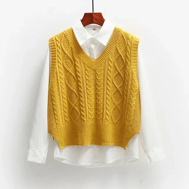 Drune | Damen Kabelstrick Pullover Weste