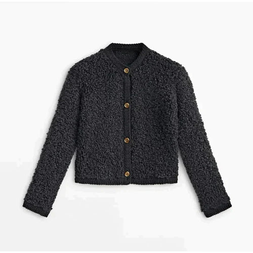 Drune | Teddy-Jacke Übergröße Passform Plüschtextur Kragenlos Mit Knöpfen