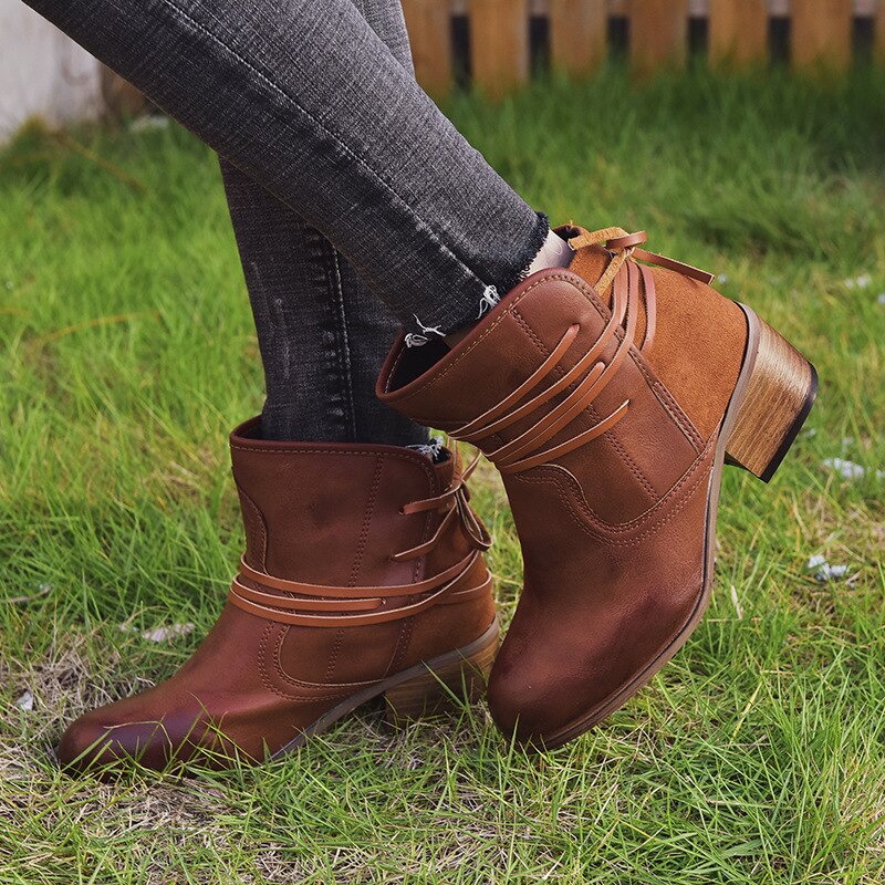 Damen Stiefel Vintage Schnürung