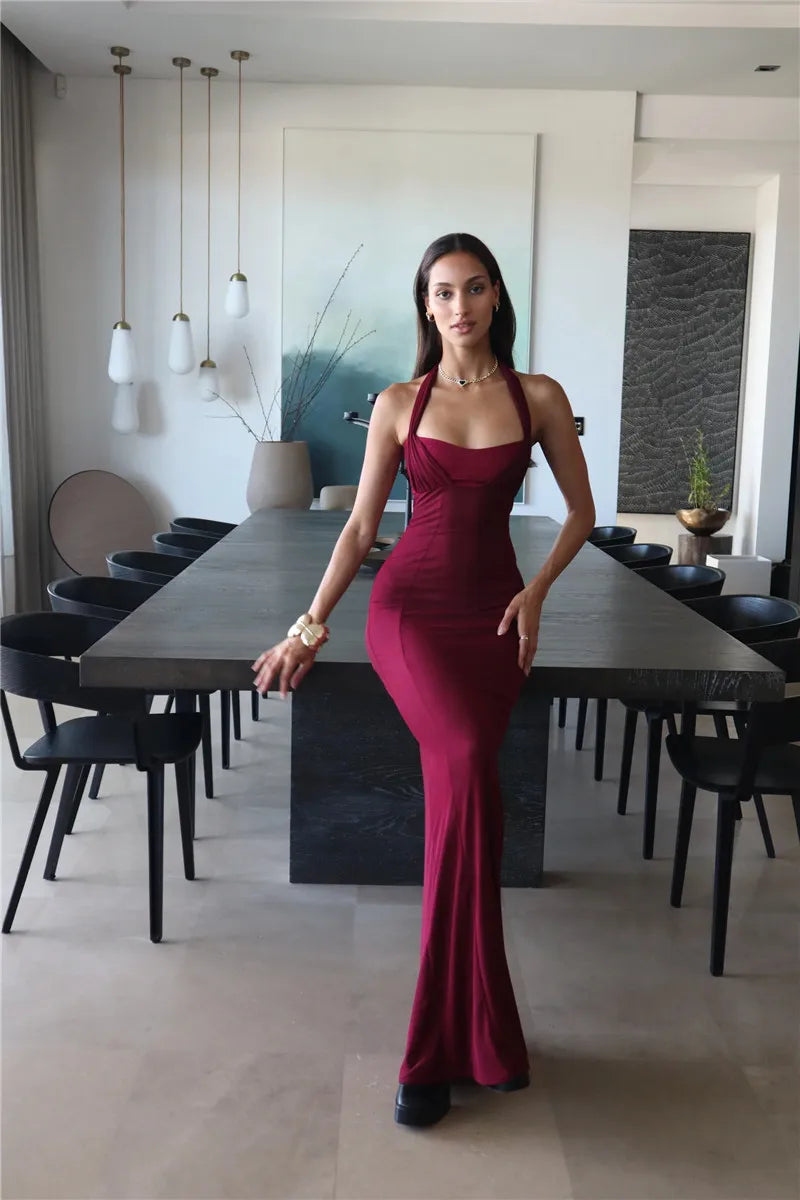 Drune | Ärmellose Rückenausschnitt Schnür Maxikleider