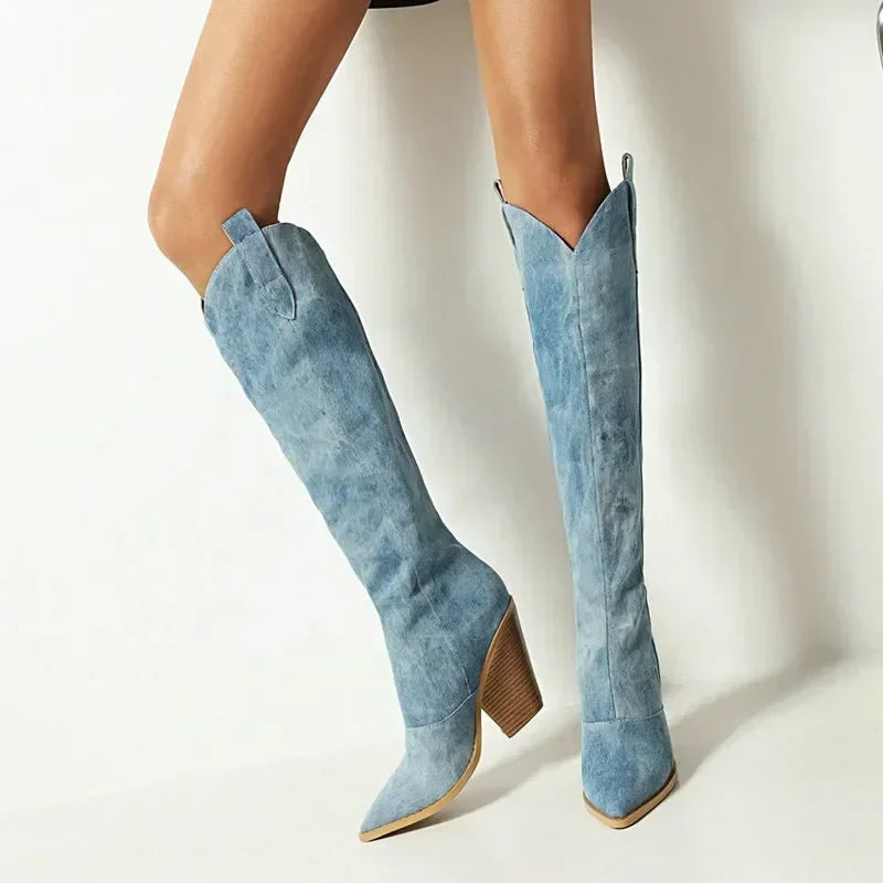 Drune | Knielange Denim Stiefel