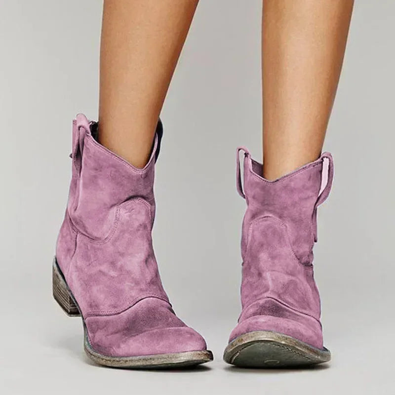 Drune | Damen Vintage Cowboy Stiefeletten mit Spitzer Zehe und Niedrigem Absatz