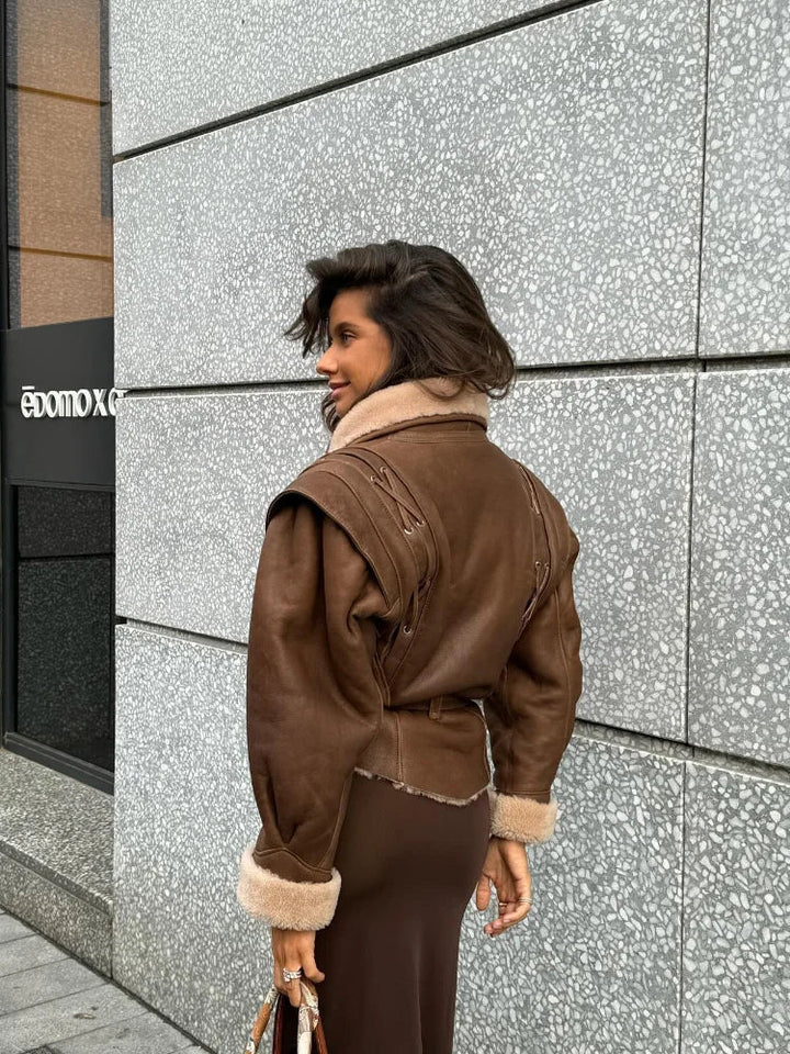 Drune | Damen Pelzgefütterte Lederjacke