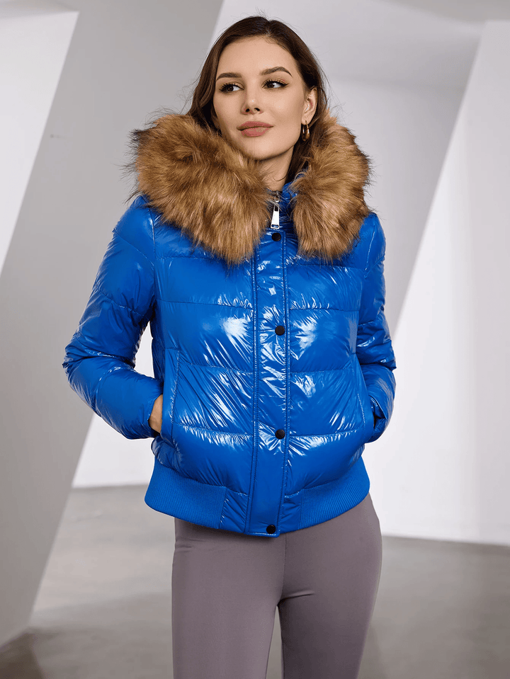 Drune | Pufferjacke mit metallisch imitiertem Pelzbesatz für Frauen