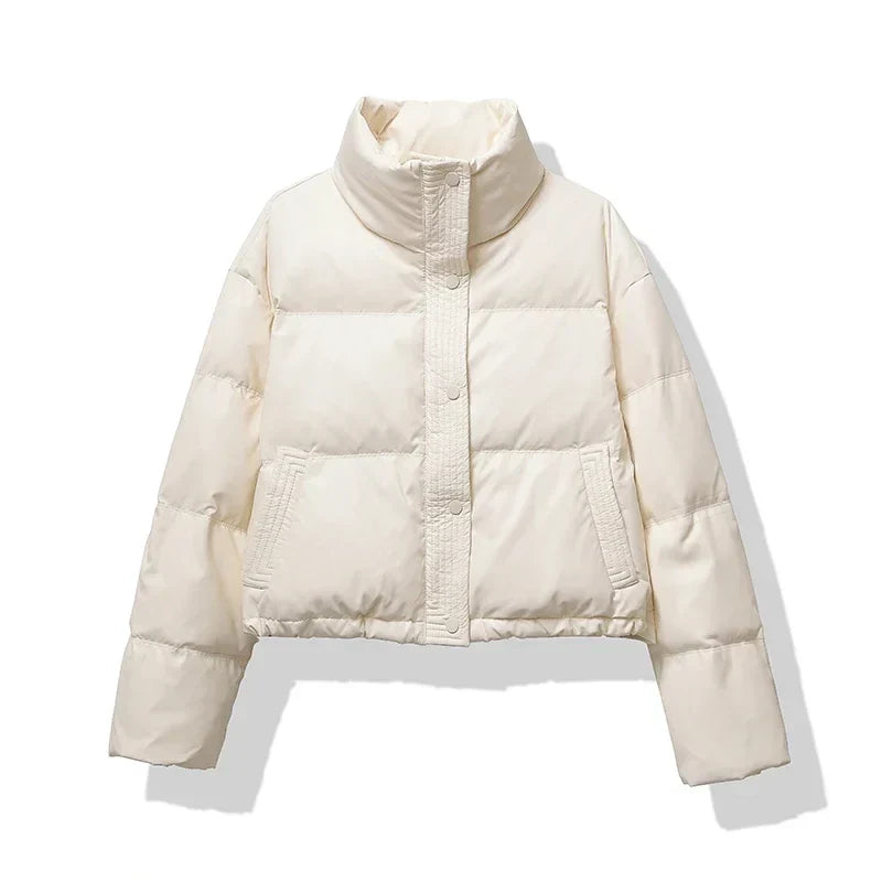 Drune | Damen cropped glänzende Pufferjacke