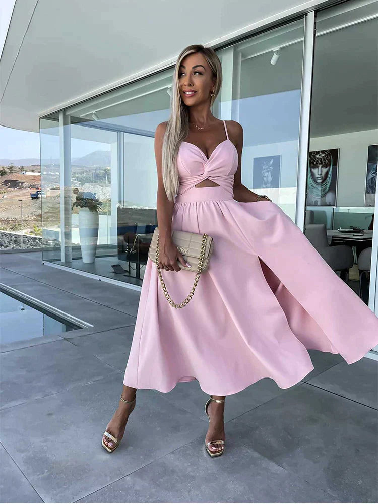 Drune | Seitenausschnitt Midi-Kleid mit Schlitz