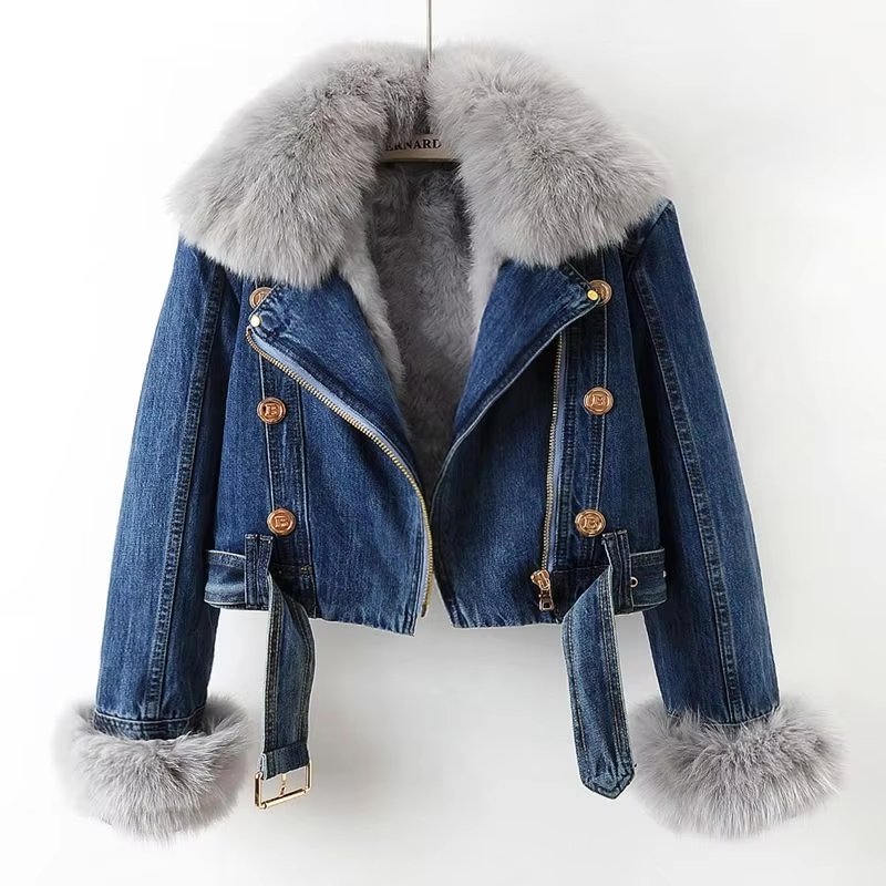 Drune | Jeansjacke mit Kunstfellkragen