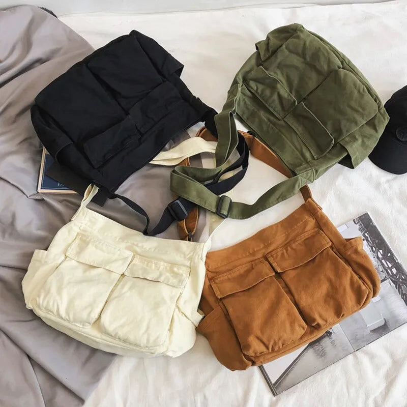 Drune | Frauen Vintage Handtasche Canvas Teenager Schulter Tote Taschen Lieferdienst Tasche Damen Lässige Handtasche Crossbody Geldbörse
