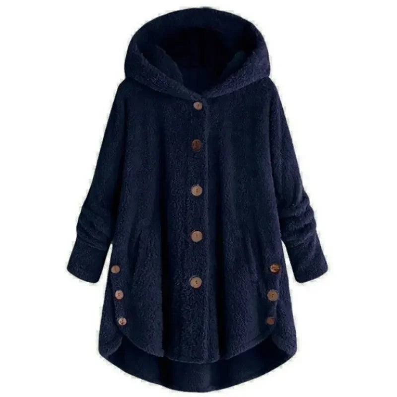 Drune | Damen Fleecejacke – Lässig Schnitt – Kapuze – Druckknopfverschluss – Plüschweicher Griff – Taschen
