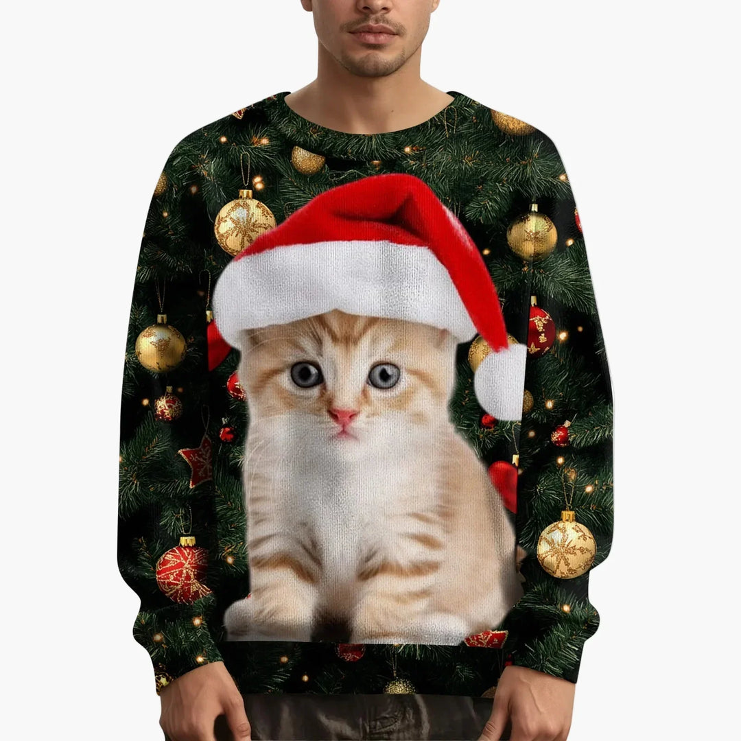 Drune | Weihnachtspullover mit Katzenmotiv und festlichem Design - Lustiger Weihnachts-Sweater für Weihnachten und Winter