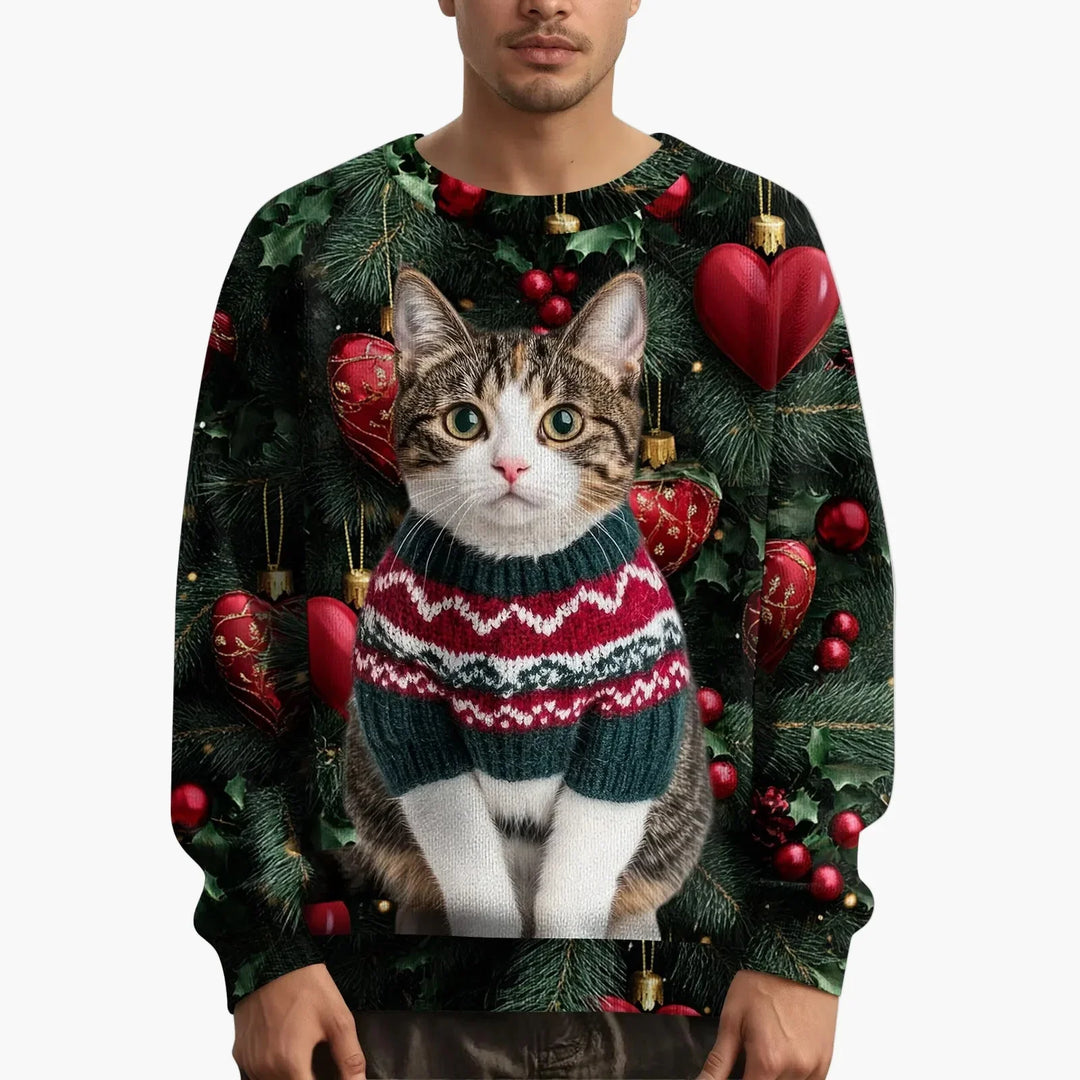 Drune | Weihnachtspullover mit Katzenmotiv und festlichem Design - Lustiger Weihnachts-Sweater für Weihnachten und Winter