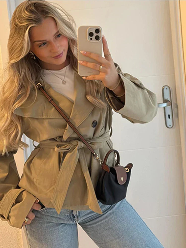 Drune | Trenchcoat Damen Trenchcoat mit Einer Reihe Von Knöpfen und Gürtel