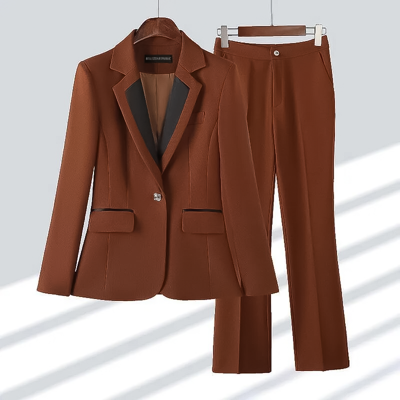 Drune | Damen Blazer und Hosen Set – Taillierte Passform – Ein-Knopf – Gerade-Hosen