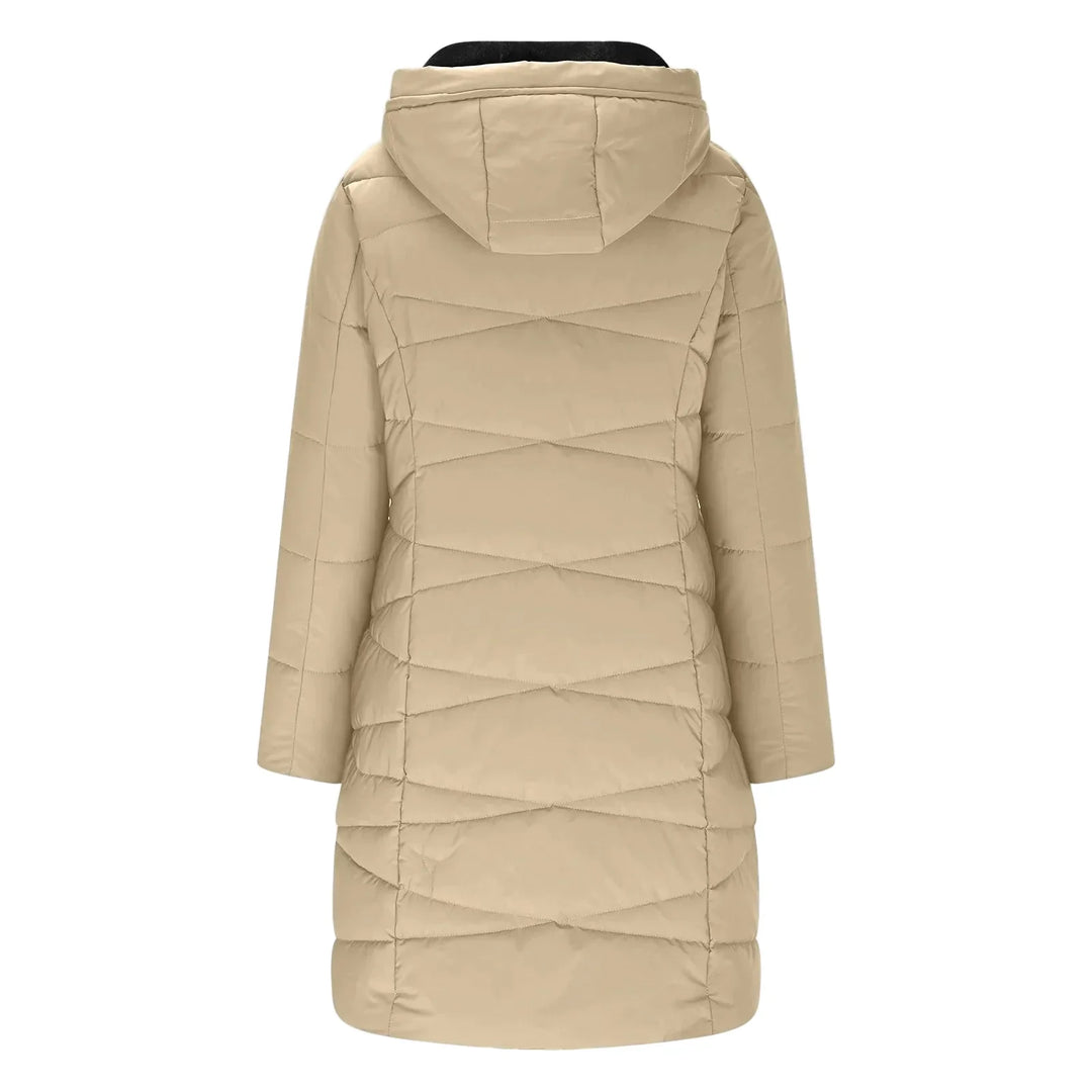 Drune | Winter Steppmantel Lang - Winddichte Kapuzenjacke mit Reißverschluss, Modisch & Elegant
