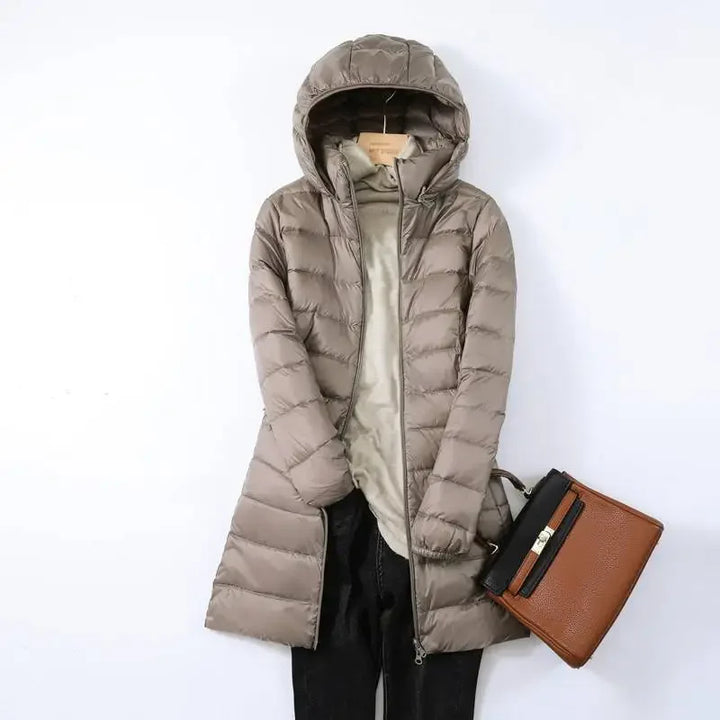 Drune - Damen tragbarer Puffer-Mantel mit abnehmbarer Kapuze