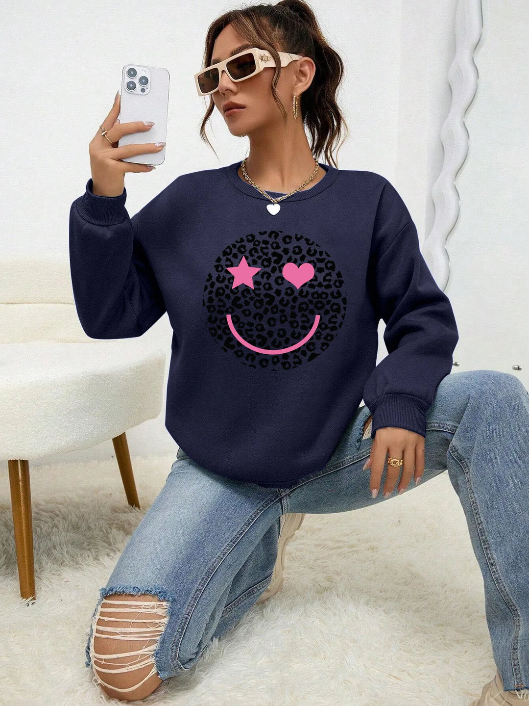 Drune | Lässiges Sweatshirt mit Leopardenmotiv Baumwollmischung Trendy und Komfortabel