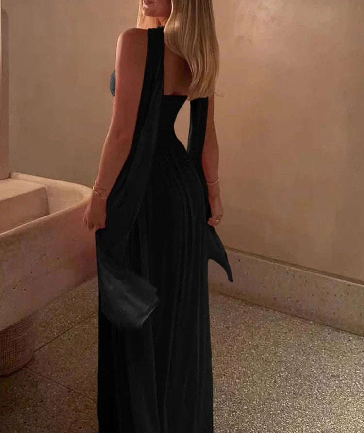 Drune | Patchwork Maxi Kleid Schal Rückenfrei Strapless Rüschen Bankett