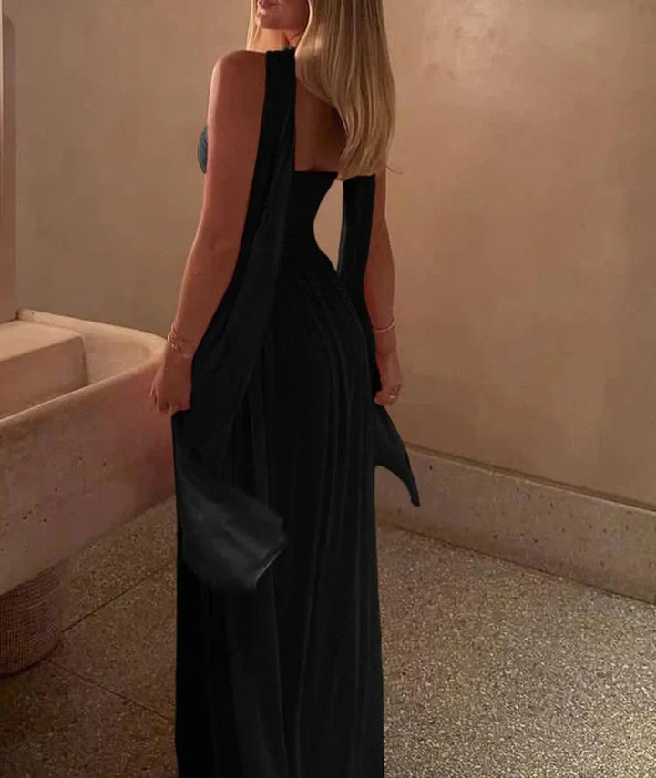 Drune | Patchwork Maxi Kleid Schal Rückenfrei Strapless Rüschen Bankett