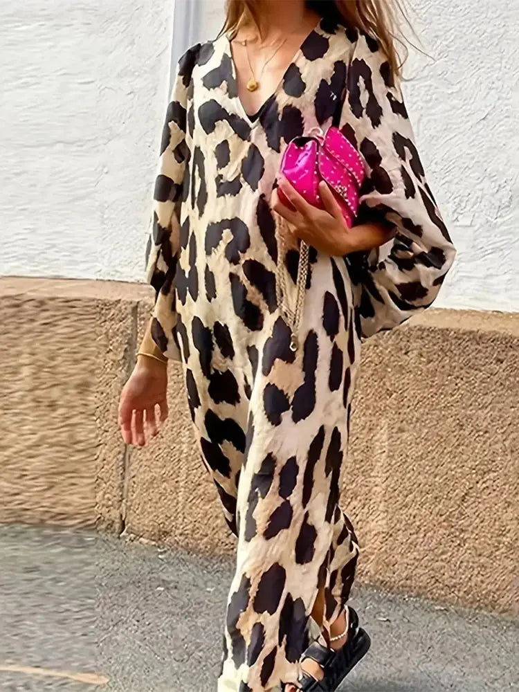 Drune | Kleid mit Leopardenmuster und Dreiviertelärmeln