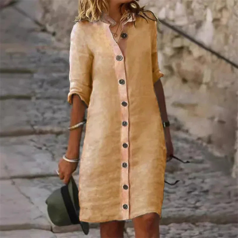 Drune | Stilvolles Leinenkleid mit Knopfleiste