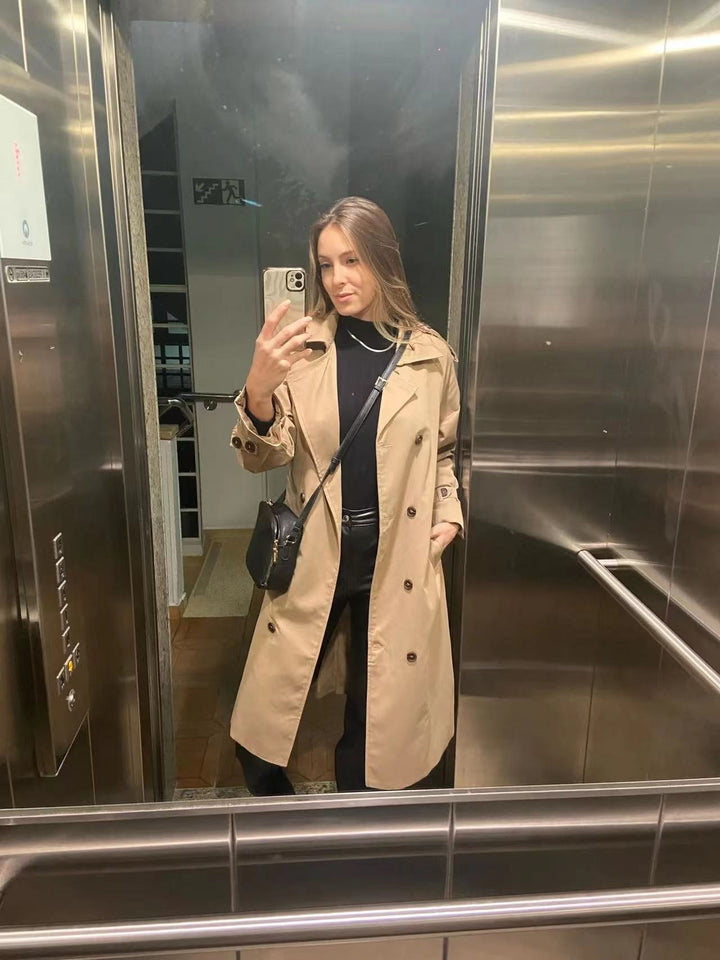 Drune Klassischer Trenchcoat Damen | Oversized Windbreaker, Doppelreihig