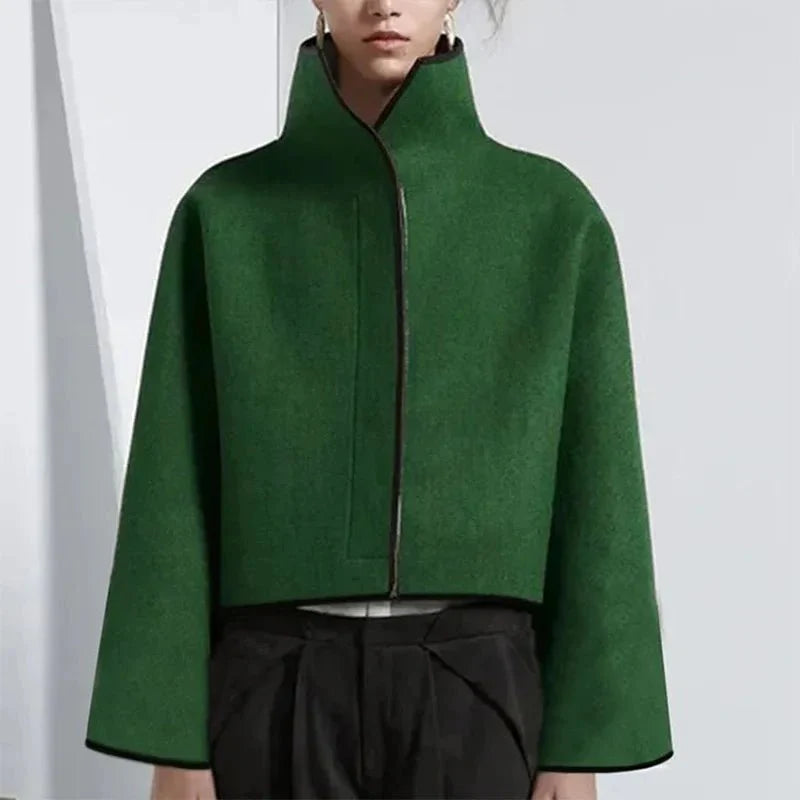Drune | Neck Cropped Wool Coat - Minimalistischer Stil - Warme Oberbekleidung - Elegante Passform