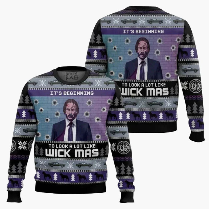 Drune | Ugly Christmas Sweater - Lustiger "Wick-Mas" Pullover für Fans, Weihnachten, Party