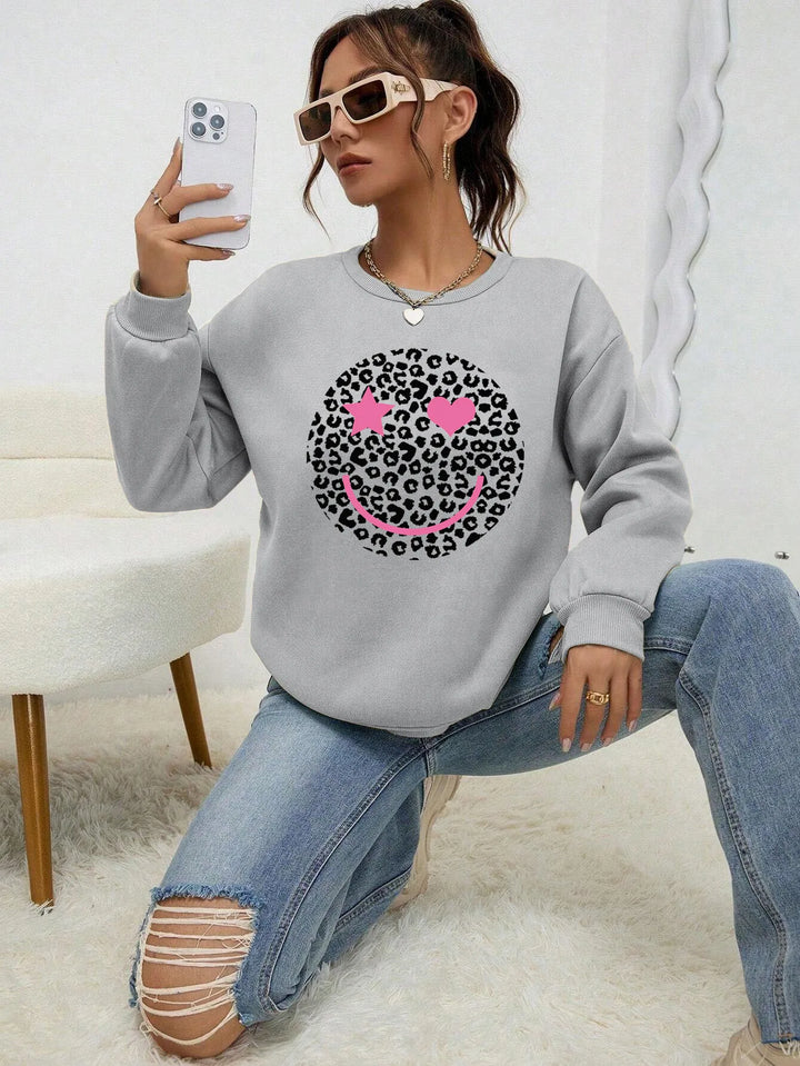 Drune | Lässiges Sweatshirt mit Leopardenmotiv Baumwollmischung Trendy und Komfortabel