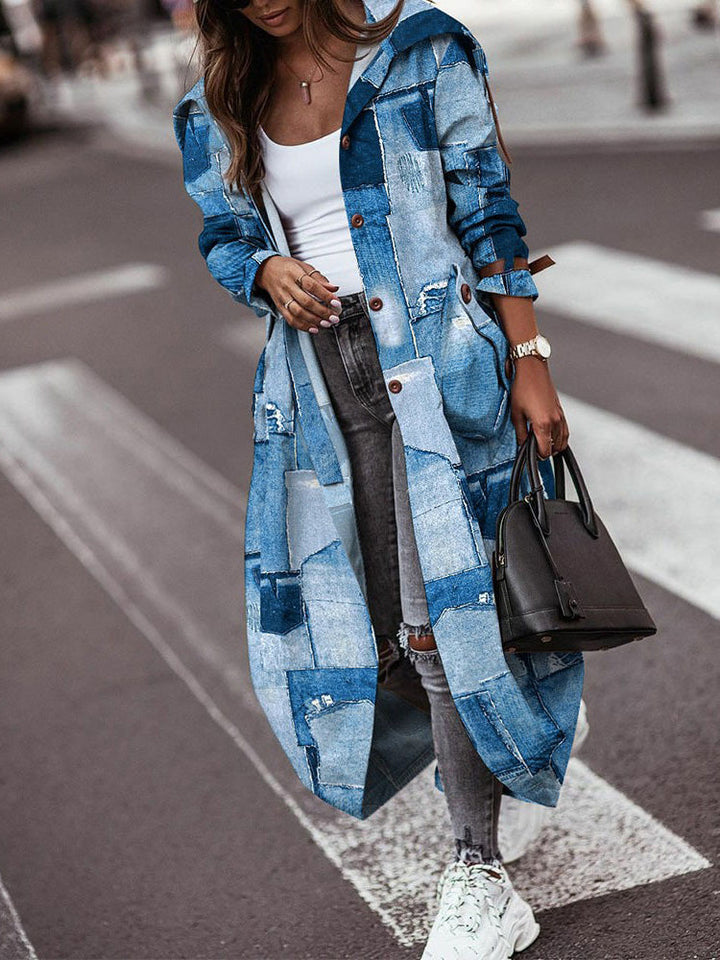 Damen Oversize Trenchcoat mit Flickenmuster Stilvoll