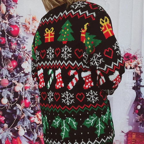 Drune | Strickjacke Strick V-Ausschnitt Knöpfe Festliches Design Mit Weihnachtsmotiven Langarm