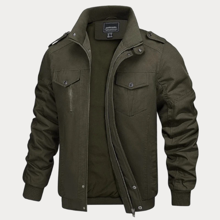 Drune | Retro Reißverschlussjacke in Armeegrün