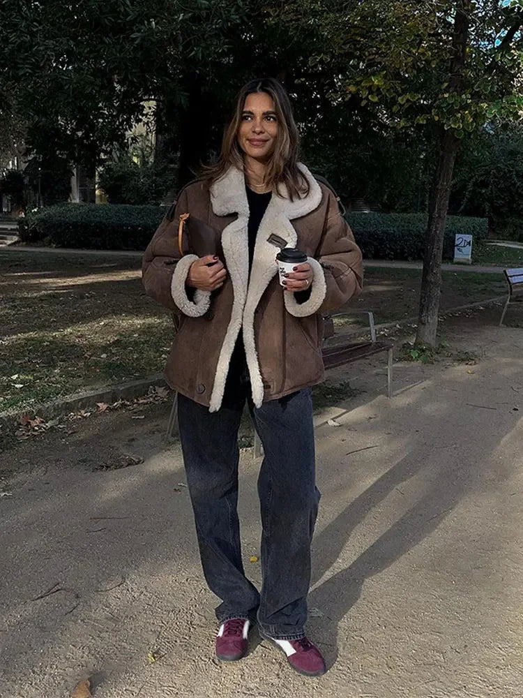 Drune | Luxuriöse Pilotenjacke mit Wollfutter Faux Wildleder und Fleece Warm und Stilvoll
