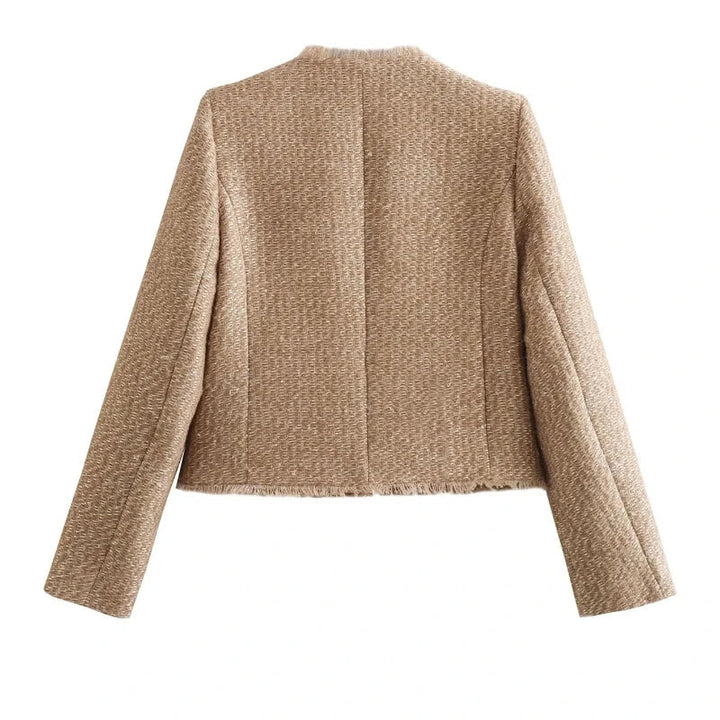 Drune | Damen Elegante Gepolsterte Tweedjacke Kurze Jacke