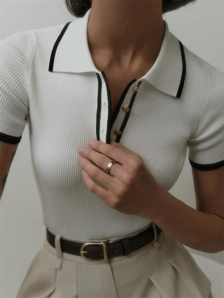 Drune | Strick Poloshirt Gerippter Stretchstoff