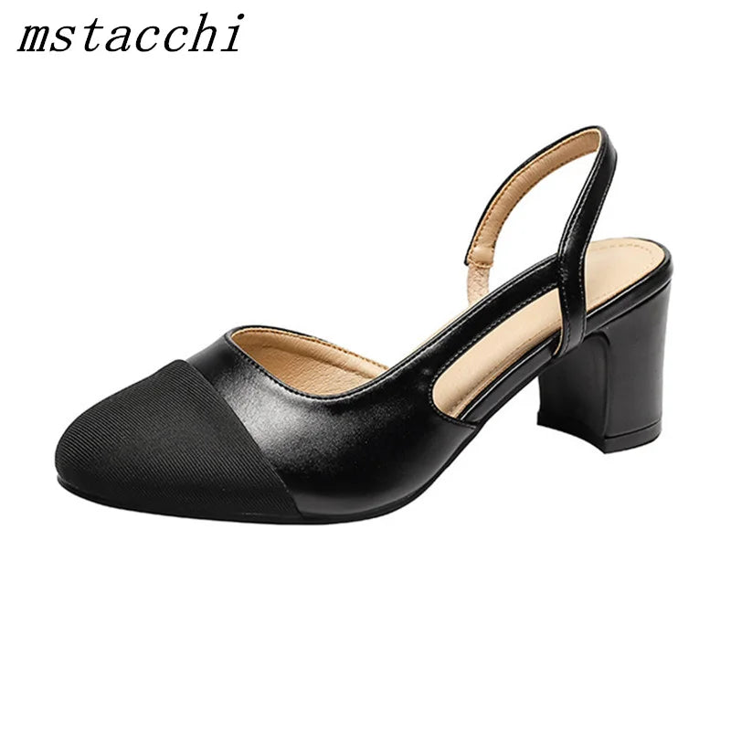 Drune | Aprikose Frauen Pumps Mittelhohe Absätze Gemischte Farben Runde Spitze Legere Schuhe Damen Sandalen Festkleid Slingbacks Damen Schuhe Trend
