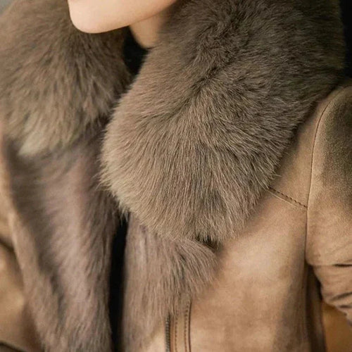 Drune | Faux Fur Kragenjacke - Wildlederfinish - Eleganter Winterstil - Warme isolierte Schicht