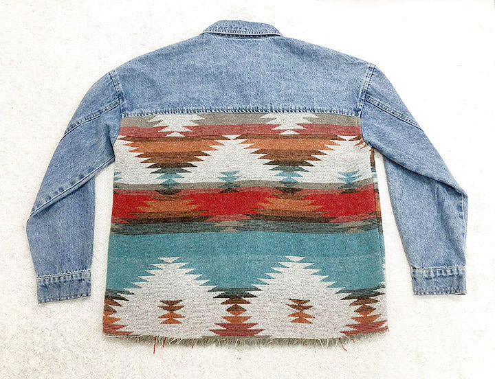 Drune | Aztec Revers Tasche Denim Patchwork Jacke