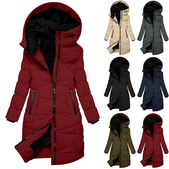 Drune | Winter Steppmantel Lang - Winddichte Kapuzenjacke mit Reißverschluss, Modisch & Elegant