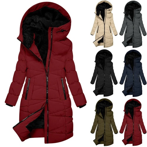 Drune | Winter Steppmantel Lang - Winddichte Kapuzenjacke mit Reißverschluss, Modisch & Elegant