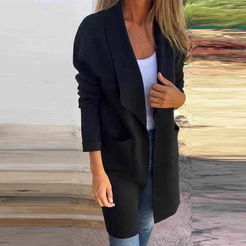 Drune | Einfarbiger Mid-Length Cardigan Mantel