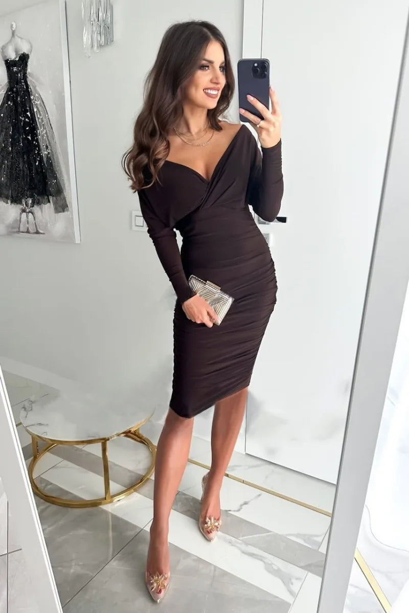 Drune V-Ausschnitt Langärmelig  Party-Kleid