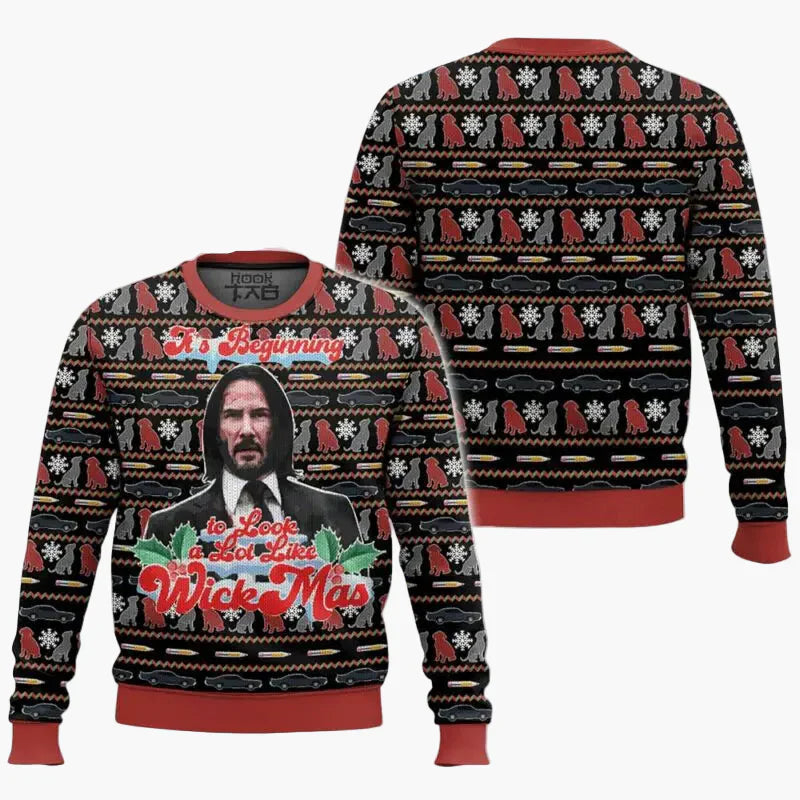 Drune | Ugly Christmas Sweater - Lustiger "Wick-Mas" Pullover für Fans, Weihnachten, Party