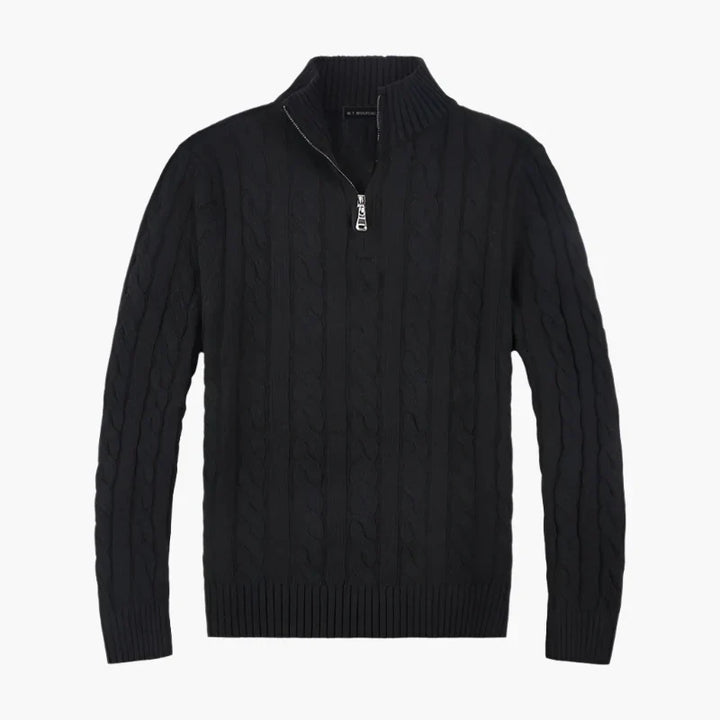 Drune | Pullover mit Zopfmuster und halbem Reißverschluss - Eleganter Freizeit-Strickpullover